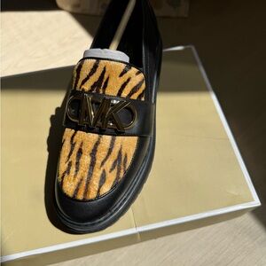 Michael Kors Black and Tiger Print Loafers